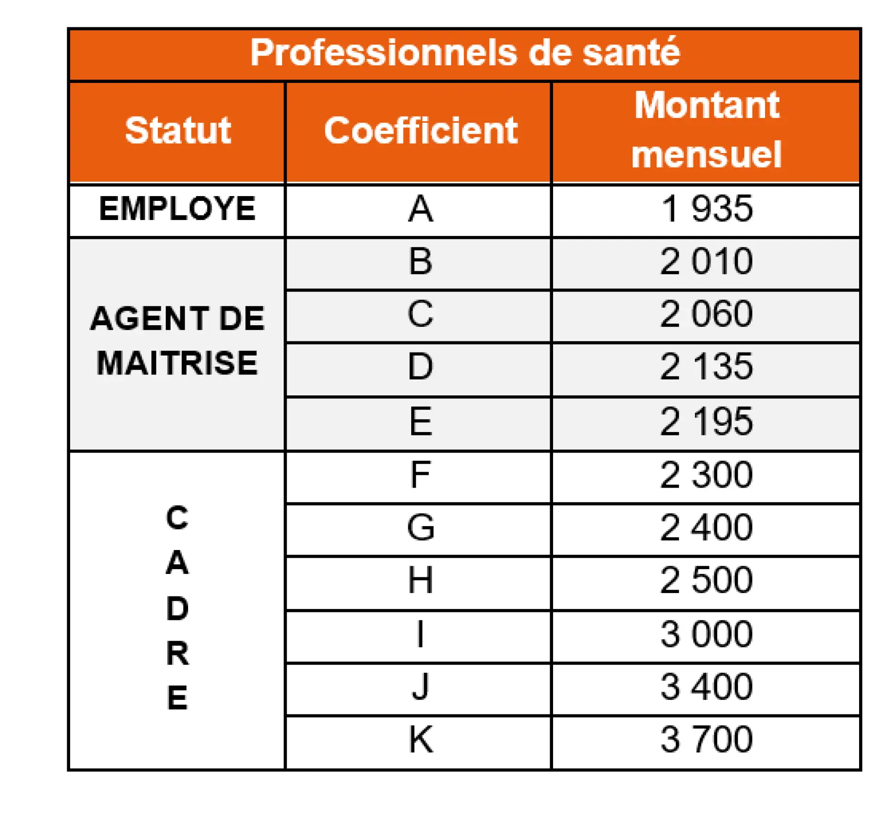 Grille salaire Professionnels santé